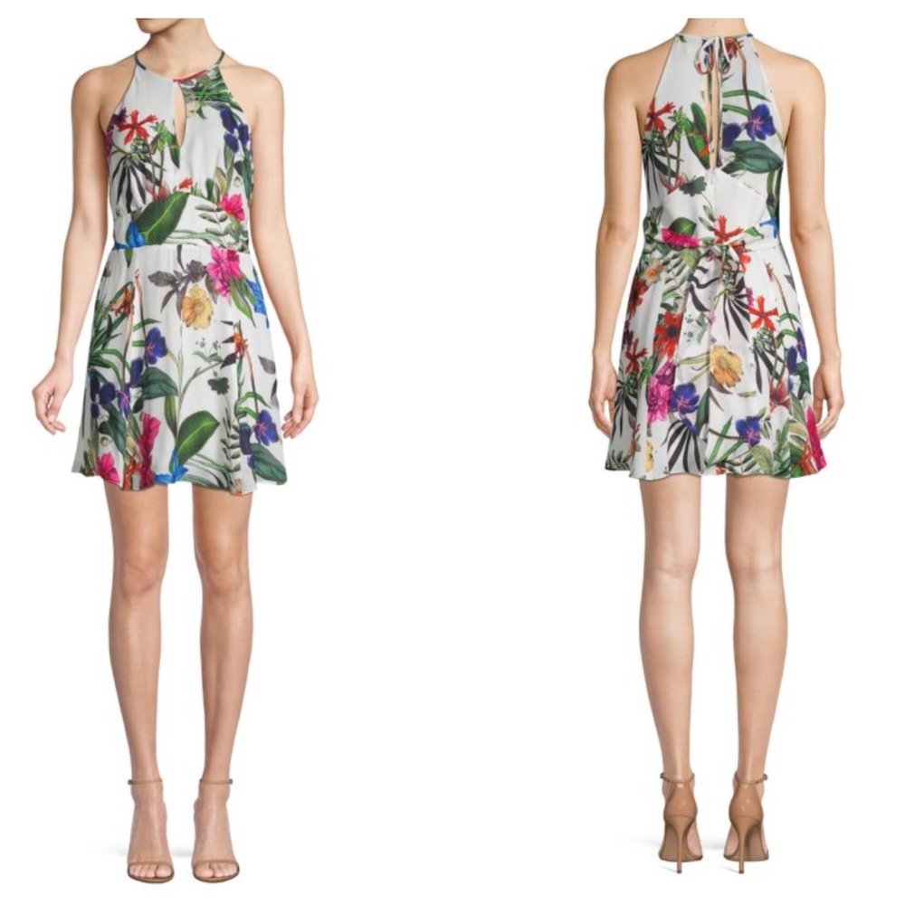 Parker silk blend floral print halter neck mini dress Size Medium